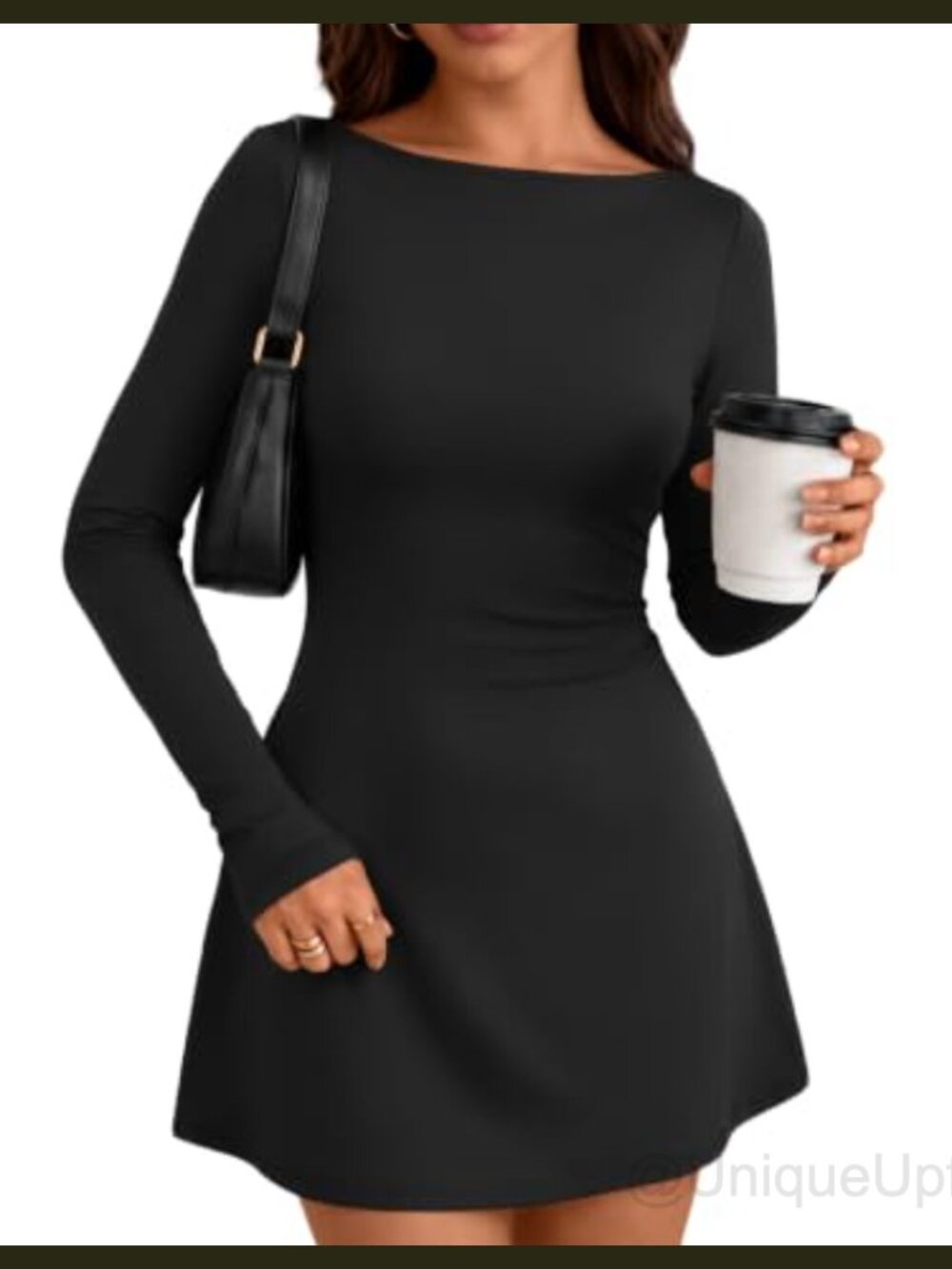 Women's Mini Dress Long Sleeve Bodycon Y2K Boat Neck A-Line Stretch
